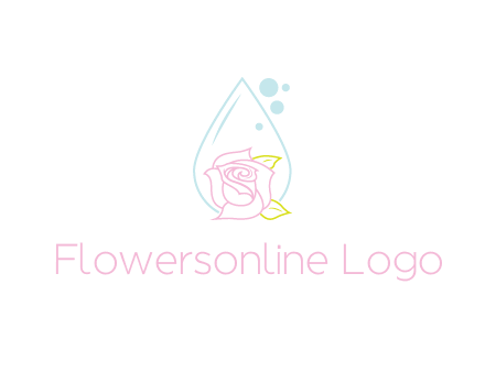 droplet behind a rose with bubbles for a spa or beauty salon logo