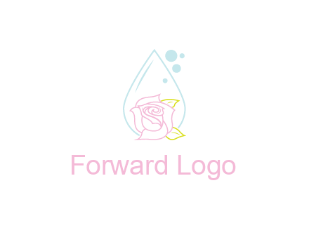 droplet behind a rose with bubbles for a spa or beauty salon logo