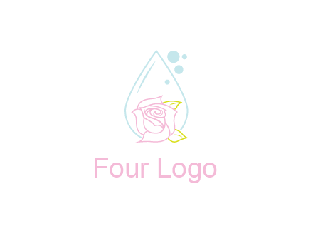 droplet behind a rose with bubbles for a spa or beauty salon logo