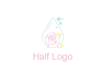 droplet behind a rose with bubbles for a spa or beauty salon logo