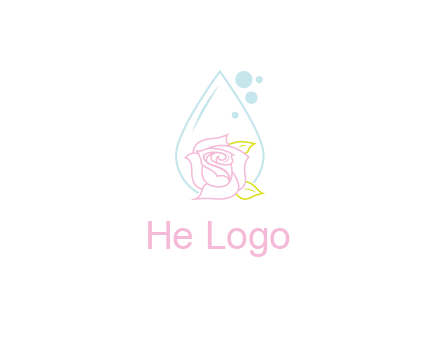 droplet behind a rose with bubbles for a spa or beauty salon logo