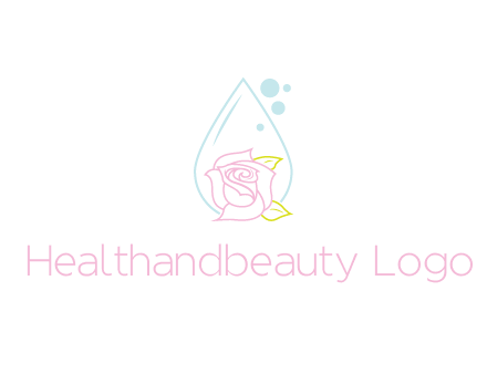 droplet behind a rose with bubbles for a spa or beauty salon logo