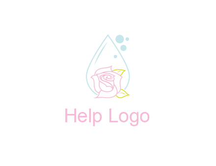 droplet behind a rose with bubbles for a spa or beauty salon logo