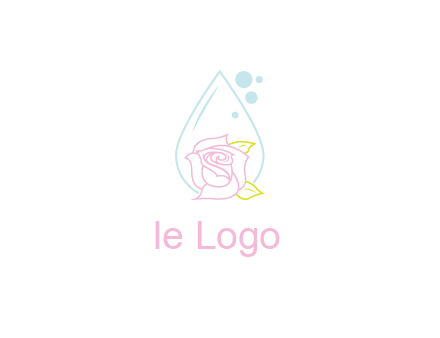 droplet behind a rose with bubbles for a spa or beauty salon logo