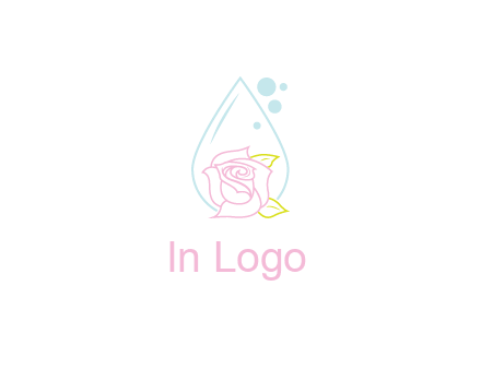 droplet behind a rose with bubbles for a spa or beauty salon logo