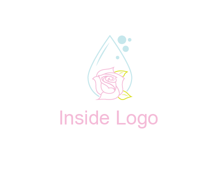 droplet behind a rose with bubbles for a spa or beauty salon logo