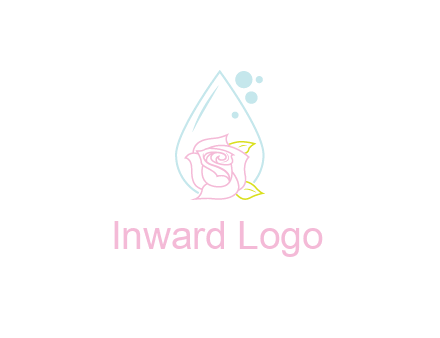 droplet behind a rose with bubbles for a spa or beauty salon logo