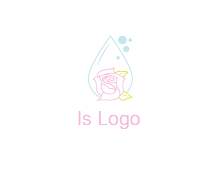droplet behind a rose with bubbles for a spa or beauty salon logo