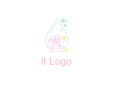 droplet behind a rose with bubbles for a spa or beauty salon logo