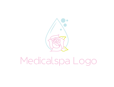 droplet behind a rose with bubbles for a spa or beauty salon logo