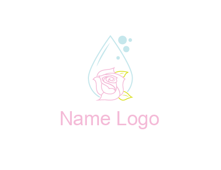 droplet behind a rose with bubbles for a spa or beauty salon logo