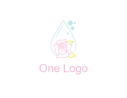 droplet behind a rose with bubbles for a spa or beauty salon logo