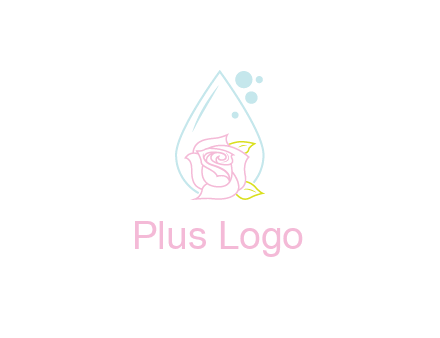 droplet behind a rose with bubbles for a spa or beauty salon logo
