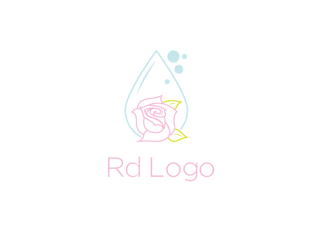 droplet behind a rose with bubbles for a spa or beauty salon logo