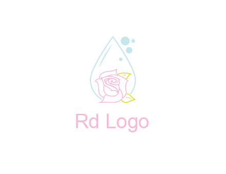 droplet behind a rose with bubbles for a spa or beauty salon logo