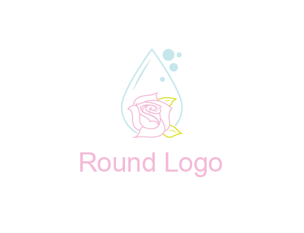 droplet behind a rose with bubbles for a spa or beauty salon logo