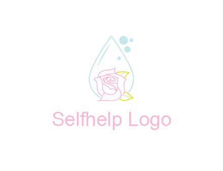 droplet behind a rose with bubbles for a spa or beauty salon logo
