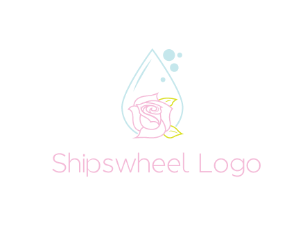 droplet behind a rose with bubbles for a spa or beauty salon logo