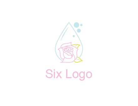 droplet behind a rose with bubbles for a spa or beauty salon logo