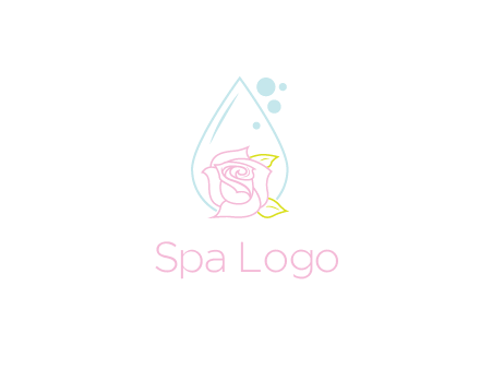 droplet behind a rose with bubbles for a spa or beauty salon logo