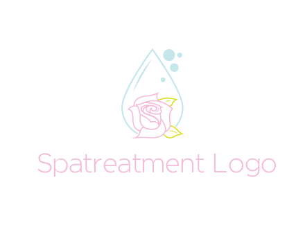 droplet behind a rose with bubbles for a spa or beauty salon logo