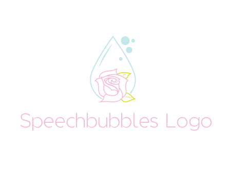 droplet behind a rose with bubbles for a spa or beauty salon logo