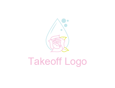 droplet behind a rose with bubbles for a spa or beauty salon logo