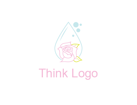 droplet behind a rose with bubbles for a spa or beauty salon logo
