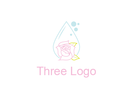 droplet behind a rose with bubbles for a spa or beauty salon logo