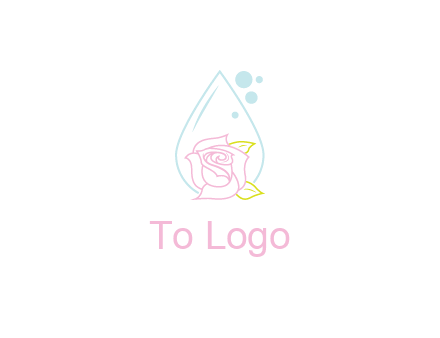 droplet behind a rose with bubbles for a spa or beauty salon logo