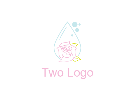 droplet behind a rose with bubbles for a spa or beauty salon logo