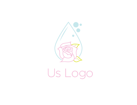droplet behind a rose with bubbles for a spa or beauty salon logo