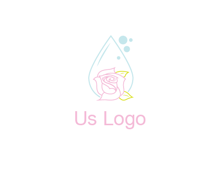 droplet behind a rose with bubbles for a spa or beauty salon logo
