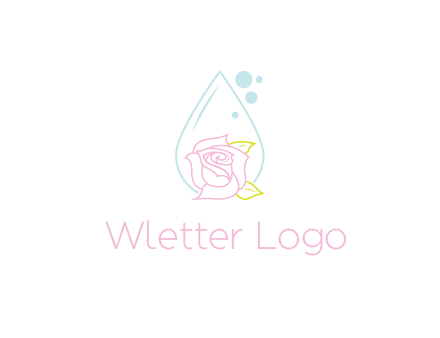 droplet behind a rose with bubbles for a spa or beauty salon logo