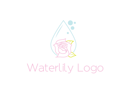 droplet behind a rose with bubbles for a spa or beauty salon logo