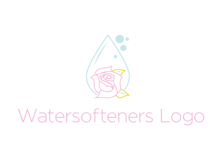 droplet behind a rose with bubbles for a spa or beauty salon logo