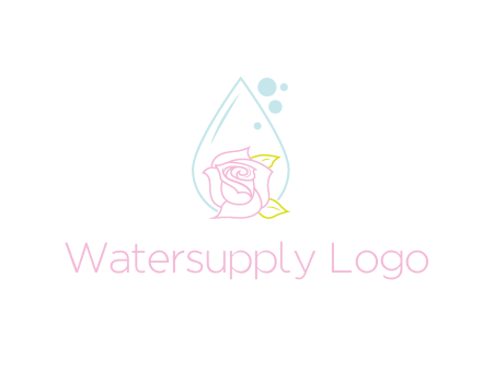 droplet behind a rose with bubbles for a spa or beauty salon logo