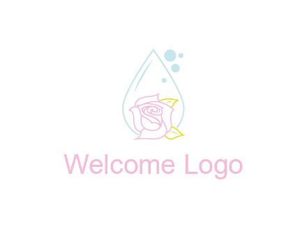 droplet behind a rose with bubbles for a spa or beauty salon logo