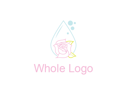 droplet behind a rose with bubbles for a spa or beauty salon logo