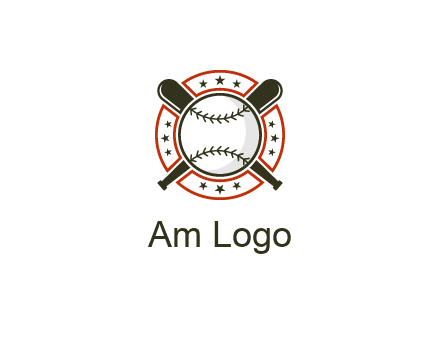 baseball overlapping crossed bats over a ring with stars