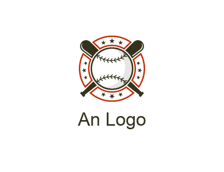 baseball overlapping crossed bats over a ring with stars