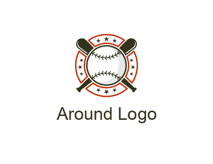 baseball overlapping crossed bats over a ring with stars