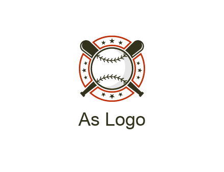 baseball overlapping crossed bats over a ring with stars