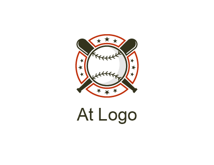 baseball overlapping crossed bats over a ring with stars