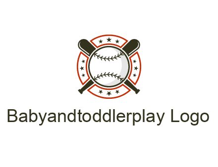 baseball overlapping crossed bats over a ring with stars