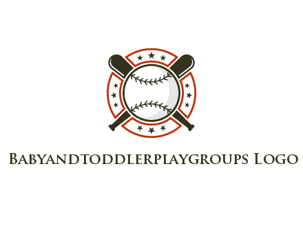 baseball overlapping crossed bats over a ring with stars