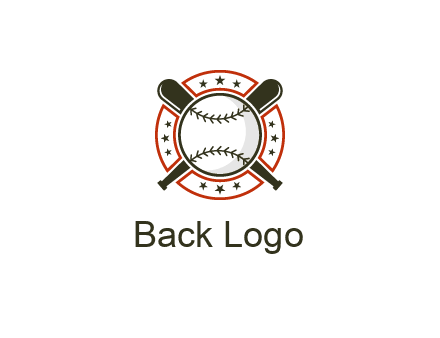 baseball overlapping crossed bats over a ring with stars