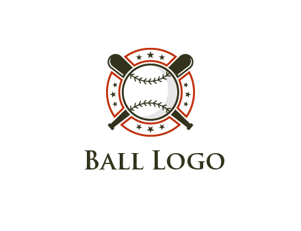 baseball overlapping crossed bats over a ring with stars