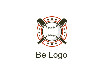 baseball overlapping crossed bats over a ring with stars
