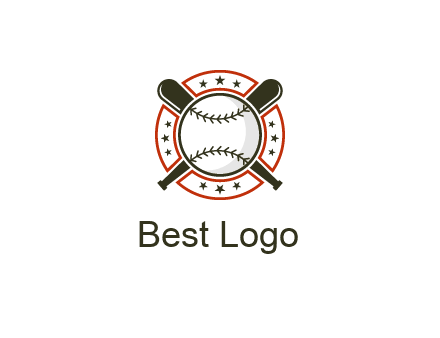 baseball overlapping crossed bats over a ring with stars